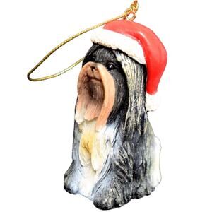 Kurt and Adler Black and White Shih Tzu Christmas Ornament with Santa Hat